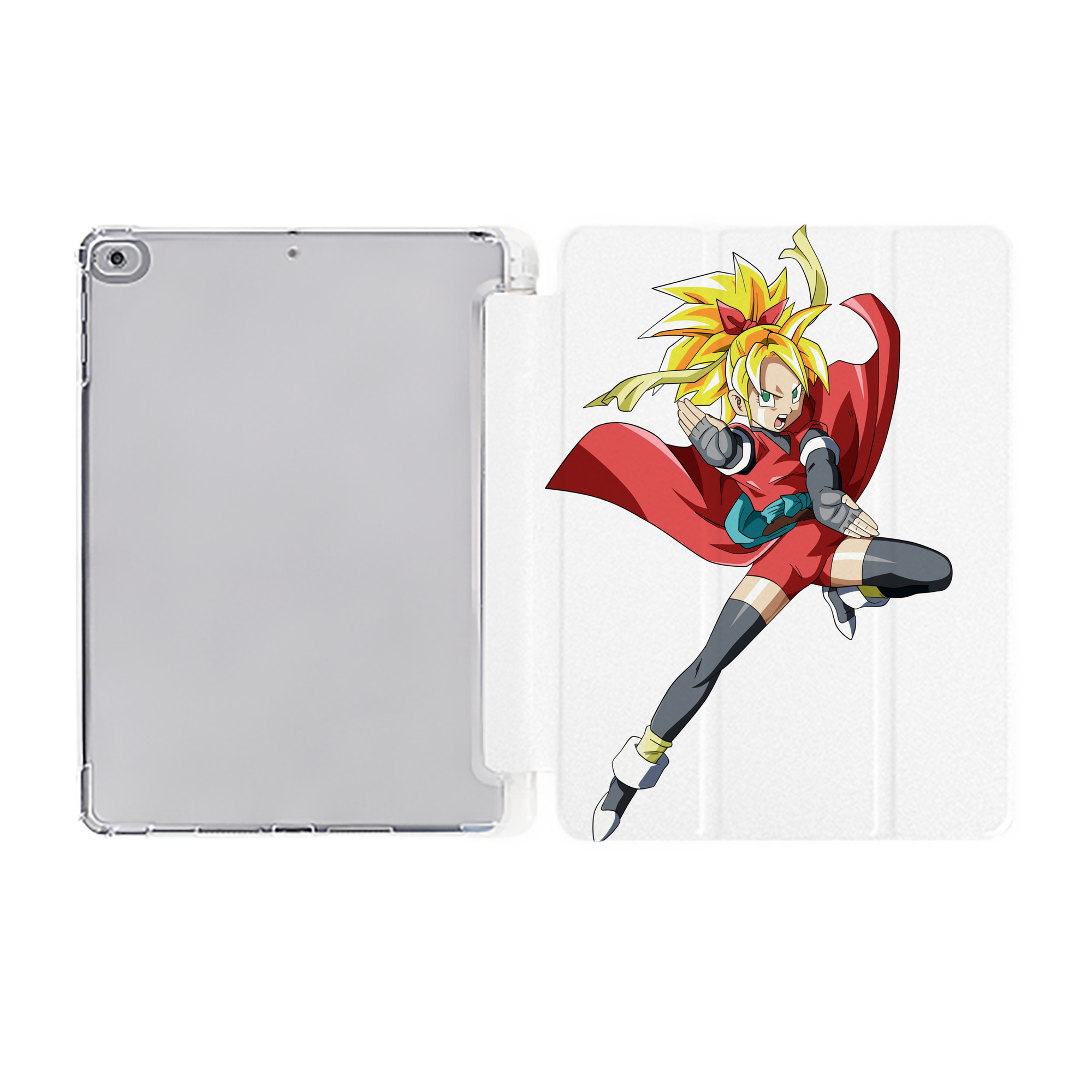 （画像用） ドラゴンボール カリフラ DRAGON BALL Caulifla IPad ケース ペン収納付き 三つ折りスタンド PUレザー×シリコン 対応機種9.5/10.5/10.9インチ